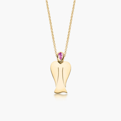 MyAngel Schutzengel-Anhänger mit Rosa Saphir in Gelbgold mit Kette (medium)