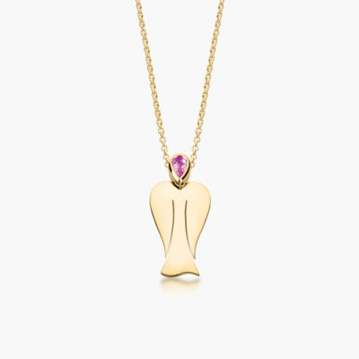 MyAngel Schutzengel-Anhänger mit Rosa Saphir in Gelbgold mit Kette (medium)