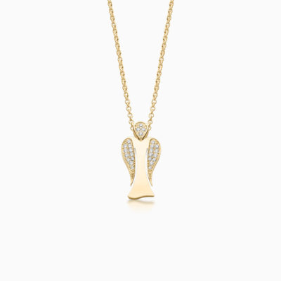 MyAngel Schutzengel-Anhänger mit Brillant-Teilpavée in Gelbgold mit Kette (small)