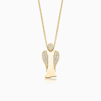 MyAngel Schutzengel-Anhänger mit Brillant-Teilpavée in Gelbgold mit Kette (medium)